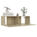 vidaXL TV-benker 4 stk hvit og sonoma eik 100x30x30 cm sponplate