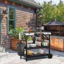 Grillbord med 3 hyller & mobiltelefonstativ & krydderhylle & håndkleholder serveringsvogn