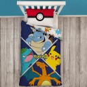 Licens Pokémon sengetøy   100% bomull   Barnesengetøy 140x200 cm   Pikachu Venusaur Charizard og Blastoise