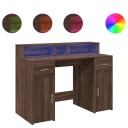  Skrivebord med LED-lys brun eik 120x55x91 cm konstruert tre