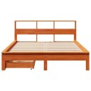  Seng med bokhylle uten madrass voksbrun 120x200 cm heltre furu 8721158409898