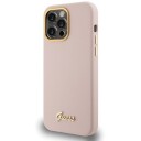 Guess Guhcp15xsmbslp Iphone 15 Pro Max 6,7" Rosa/Rosa Hardcase Silikonskrift Metalllogo Og Ramme