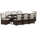  9-delt Hage Spisestue Set Brun Poly Rattan