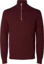 Selected Slmdane Ls Knit Structure Half Zip Noos   Burgundy   L