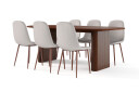 Bark Noira Ovalt Spisebord 220 cm Valnøtt + 6 Nibe stol beige med valnøttben   Brun/Beige