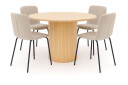 Bark Kopparbo Spisebord 106 cm med 4 Katy Spisestoler   Hvit / Greige Bouclé / Metallben Svart