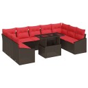 vidaXL Sofa sett 10 stk. 9-Antall seter Brun og rød polyrotting