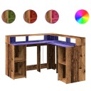  Skrivebord med LED-lys gammelt tre 130x130x91 cm konstruert tre