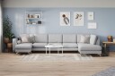Ocean Lyx 6 seters Høyrevendt U formet Sofa med Divan og Sjeselong + Fotskammel i Stoff   Grå