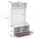 Klesstativ med benk og 5 doble kroker klesstativ gang klesstativ 100 x 40 x 160 cm hvit