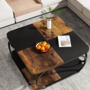 Firkantet salongbord 100×100×45 cm / sofabord med hylle / stuebord i tre og metall – Brun/svart