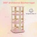 360° roterende bokhylle for barn – 3 lags 12 rom rosa
