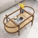 Sofabord sidebord med glassbordplate og rottinghylle 102 x 56 x 47 cm brun