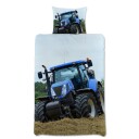 Licens Sengetøy med traktormotiv - 140x200 cm - Vendbart sengesett med blå traktor - 100 % bomull - Flott barnesengetøy