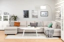 Crazy 5 seters Høyrevendt U formet X Large Sofa med Divan og Sjeselong i Stoff   Beige