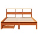  Seng med bokhylle uten madrass voksbrun 140x200 cm heltre furu 8721158409867
