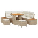  8 Deler Hagesofa Set med Puter Beige Poly Rattan Akasie