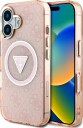 GUESS IML Metal Glitter 4G Circle Triangle MagSafe case for iPhone 16 - pink