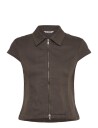 Weekday Fitted Short Sleeved Zip Top   Brown   36
