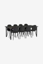 Ellos Home   Spisegruppe Ritha med bord 220x100 cm + 8 stoler imitert skinn   Svart