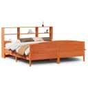  Seng med bokhylle uten madrass voksbrun 200x200 cm heltre furu 8721158618818