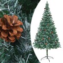 vidaXL Kunstig juletre med LED og kulesett og furukongler 210 cm
