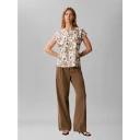 Calvin Klein Printed Matte Satin Sheath Top   Green   S
