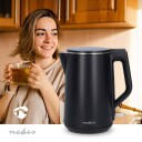 Nedis KAWK361EBK Vannkoker 1.5L Plast Sort Roterbar 360° med Skjult Varmeelement og Koketørr Beskyttelse
