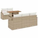  6 Deler Hage Spisesett med Puter Beige Poly Rotting Akacia