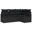 vidaXL Sofa sett med pute med lagring 4 pcs Svart polyrotting