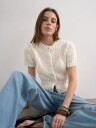 Topshop Ivy Short Sleeve Collar Cardigan Hvit L