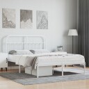 vidaXL Sengeramme i metall med hodegavl hvit 135x190 cm 8720845881696