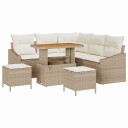  8-delt hagesofa sett med puter i beige poly rattan og akasietre