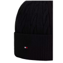 Tommy Hilfiger Th Flag Cable Knit Beanie - Black - ONE SIZE