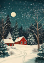 Red Houses and Snowy night sky Plakat Plakat / 21x30cm