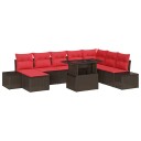 vidaXL Hagesofa Set 9 stk. Brun og rød polyrotting
