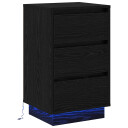  Nattbord med LED Svart Eik 39x34,5x65 cm Konstruert Tre