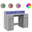  Skrivebord med LED-lys grå sonoma 120x55x91 cm konstruert tre