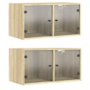  Veggskap med glassdører 2 stk sonoma eik 68,5x37x35 cm