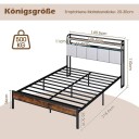 King Size sengeramme med LED lys og ladestasjon og polstret sengegavl metallramme sengeramme