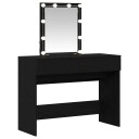  Sminkebord med Speil og LED Lys Svart Eike Konstruert Tre
