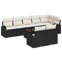 vidaXL Hagesofa Set 9 stk. 8-Antall seter Svart og krem polyrotting