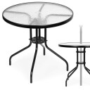 Rundt hagebord 80 cm, for terrasse, hage, balkong, herdet glass, paraplyhull, MultiGarden