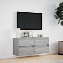  Vegghengt TV-benk med LED grå sonoma 100x31x45 cm 852297