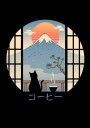 Coffee Cat In Mt. Fuji Plakat Plakat / 30x40cm