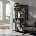 Industriell bokhylle – 6 hyller svart ramme trefinish