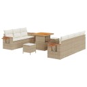  10-delers hage sofa-sett med puter beige poly rattan akacia