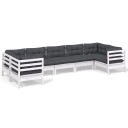 vidaXL Hagesofagruppe med puter 7 deler furu hvit