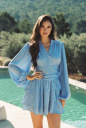 Kayani Nadine Belted Ruffle Dress Ocean Waves