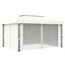 vidaXL Paviljong med gardin 4x3 m kremhvit aluminium